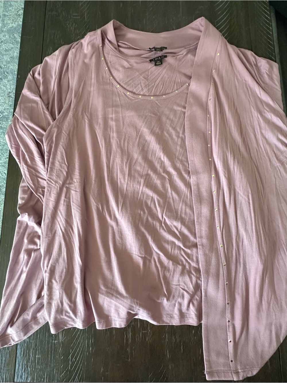 Iman Deep Blush Studded Cardigan and Tank Set - Size 2X